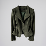 Fitted stitched-lapel faux leather jacket — Suede-Look Green