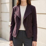 Fitted stitched-lapel faux leather jacket — Suede-Look Purple