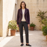 Fitted stitched-lapel faux leather jacket — Suede-Look Purple