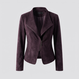 Fitted stitched-lapel faux leather jacket — Suede-Look Purple