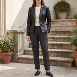 Single-button leather blazer — Black
