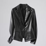 Single-button leather blazer — Black