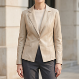 Single-button leather blazer — Beige