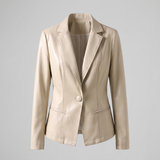 Single-button leather blazer — Beige