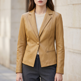 Single-button leather blazer — Tan Yellow