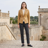 Single-button leather blazer — Tan Yellow