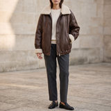 Women's Brown Fleece-Trim Aviator Jacket