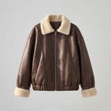 Women's Brown Fleece-Trim Aviator Jacket