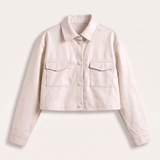 White cropped faux leather shirt jacket — front product view