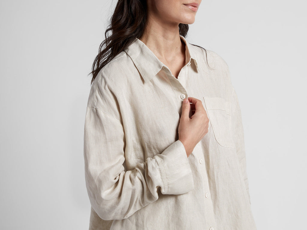 Women's Linen Lounge Top in Bone