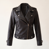 Women's Black Faux Leather Moto Jacket in Classic and Minimal Styles — Black — front product view