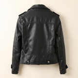 Women's Black Faux Leather Moto Jacket in Classic and Minimal Styles — Black — rear product view