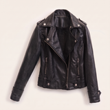 Women's Black Faux Leather Moto Jacket in Classic and Minimal Styles — Black velvet — front product view