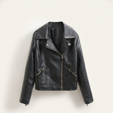 Women's Black Faux Leather Moto Jacket in Classic and Minimal Styles — 075 Black — front product view
