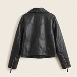 Women's Black Faux Leather Moto Jacket in Classic and Minimal Styles — 075 Black — rear product view