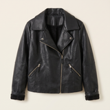 Women's Black Faux Leather Moto Jacket in Classic and Minimal Styles — 075 black velvet — front product view