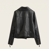Women's Black Faux Leather Moto Jacket in Classic and Minimal Styles — 075 black velvet — rear product view