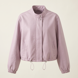 Women's Stand-Collar Faux Leather Bomber Jacket with Drawcord Hem — Purple — front product view