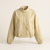 Women's Stand-Collar Faux Leather Bomber Jacket with Drawcord Hem — Yellow — front product view