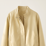 Women's Stand-Collar Faux Leather Bomber Jacket with Drawcord Hem — Yellow — product detail