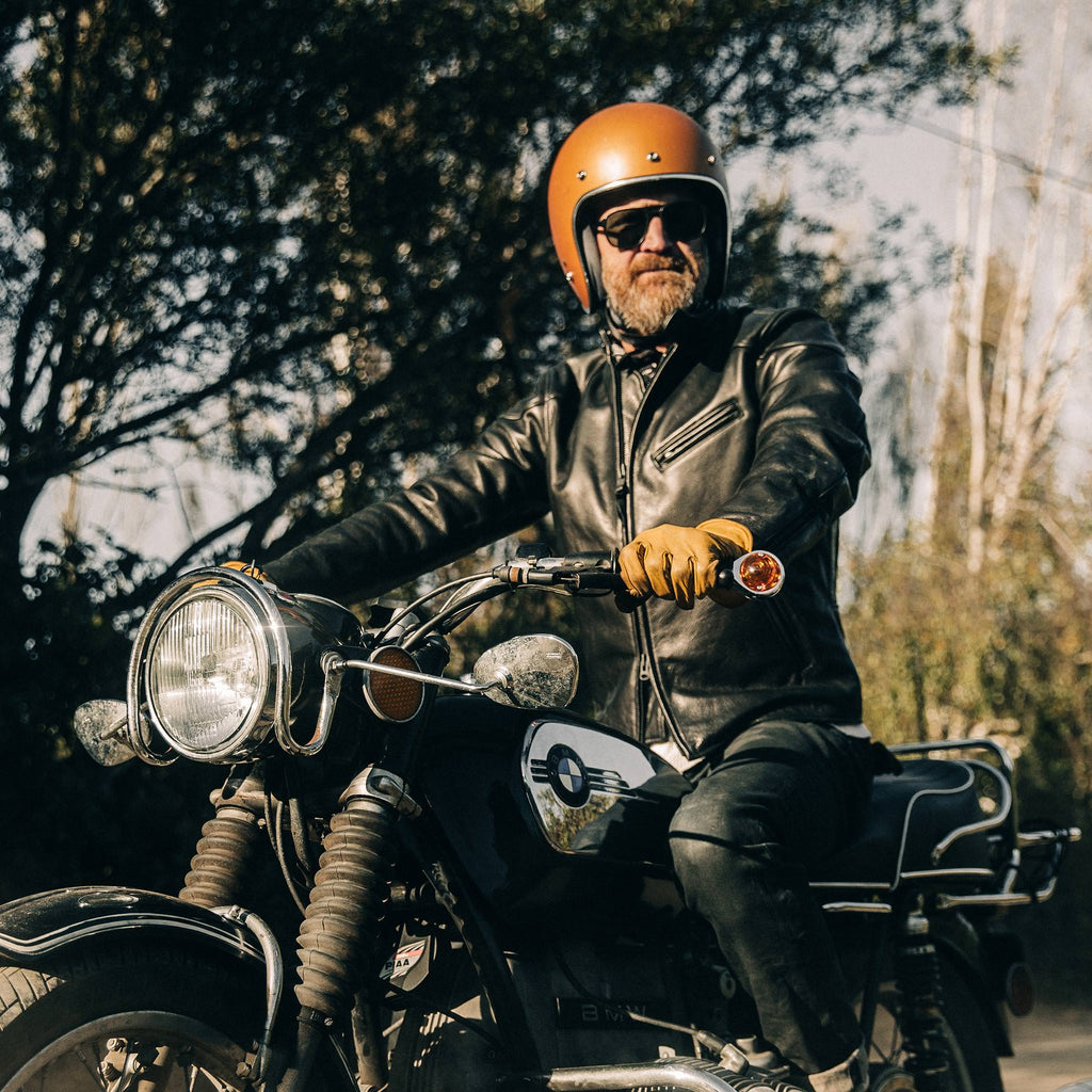 Men's The Band Collar Moto Jacket in Black Steerhide
