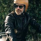 Men's The Band Collar Moto Jacket in Black Steerhide