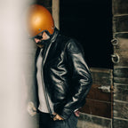 Men's The Band Collar Moto Jacket in Black Steerhide