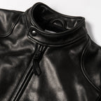 Men's The Band Collar Moto Jacket in Black Steerhide