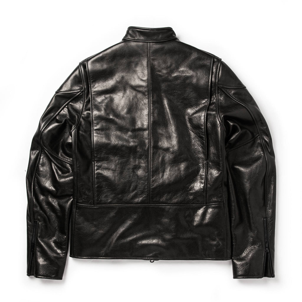 Men's The Band Collar Moto Jacket in Black Steerhide