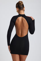 Women's Modal Open-Back Long-Sleeve Mini Dress in Black — Dress