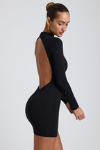 Women's Modal Open-Back Long-Sleeve Mini Dress in Black — Dress