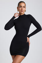 Women's Modal Open-Back Long-Sleeve Mini Dress in Black — Dress