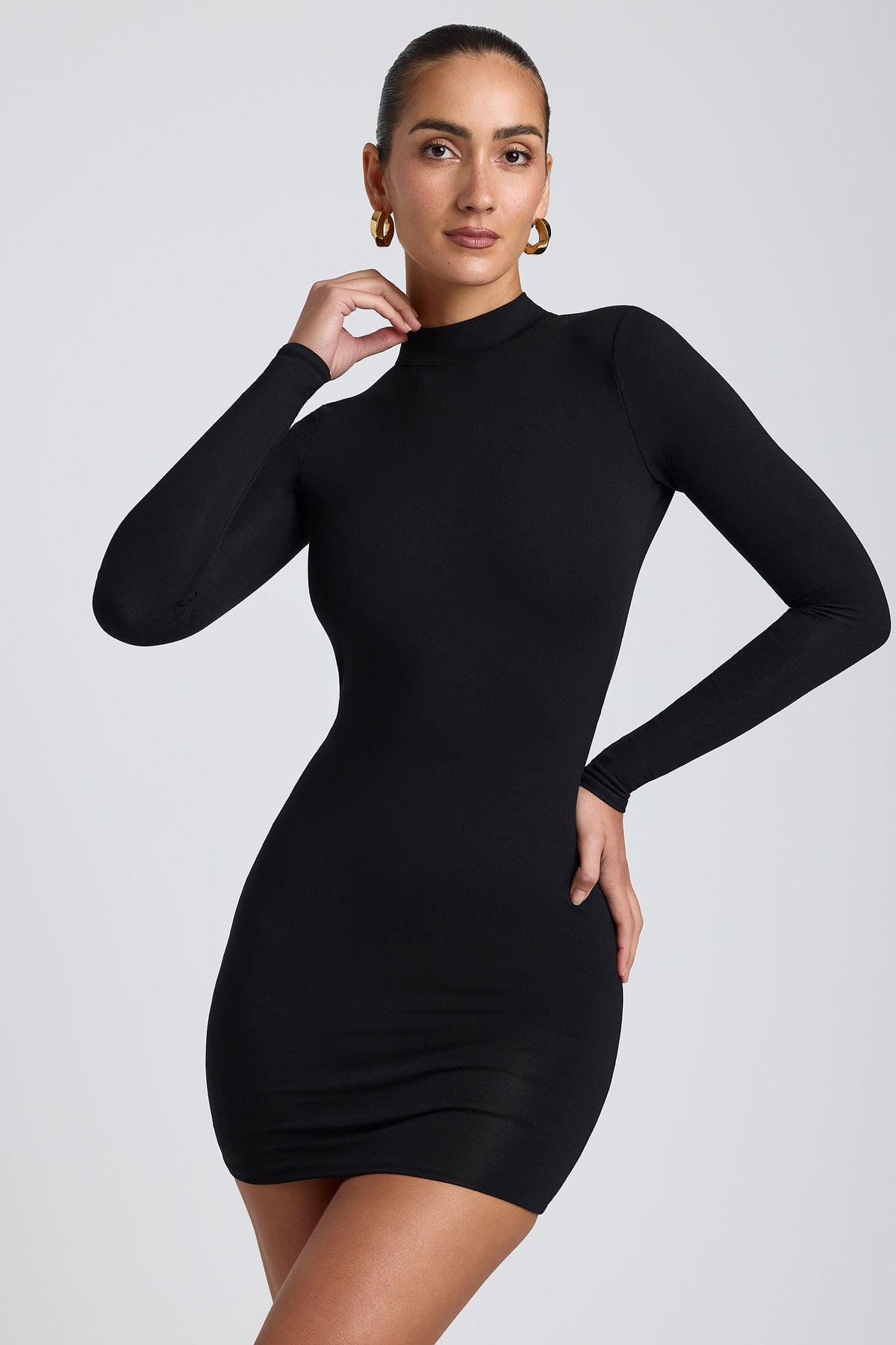 Women's Modal Open-Back Long-Sleeve Mini Dress in Black — Dress