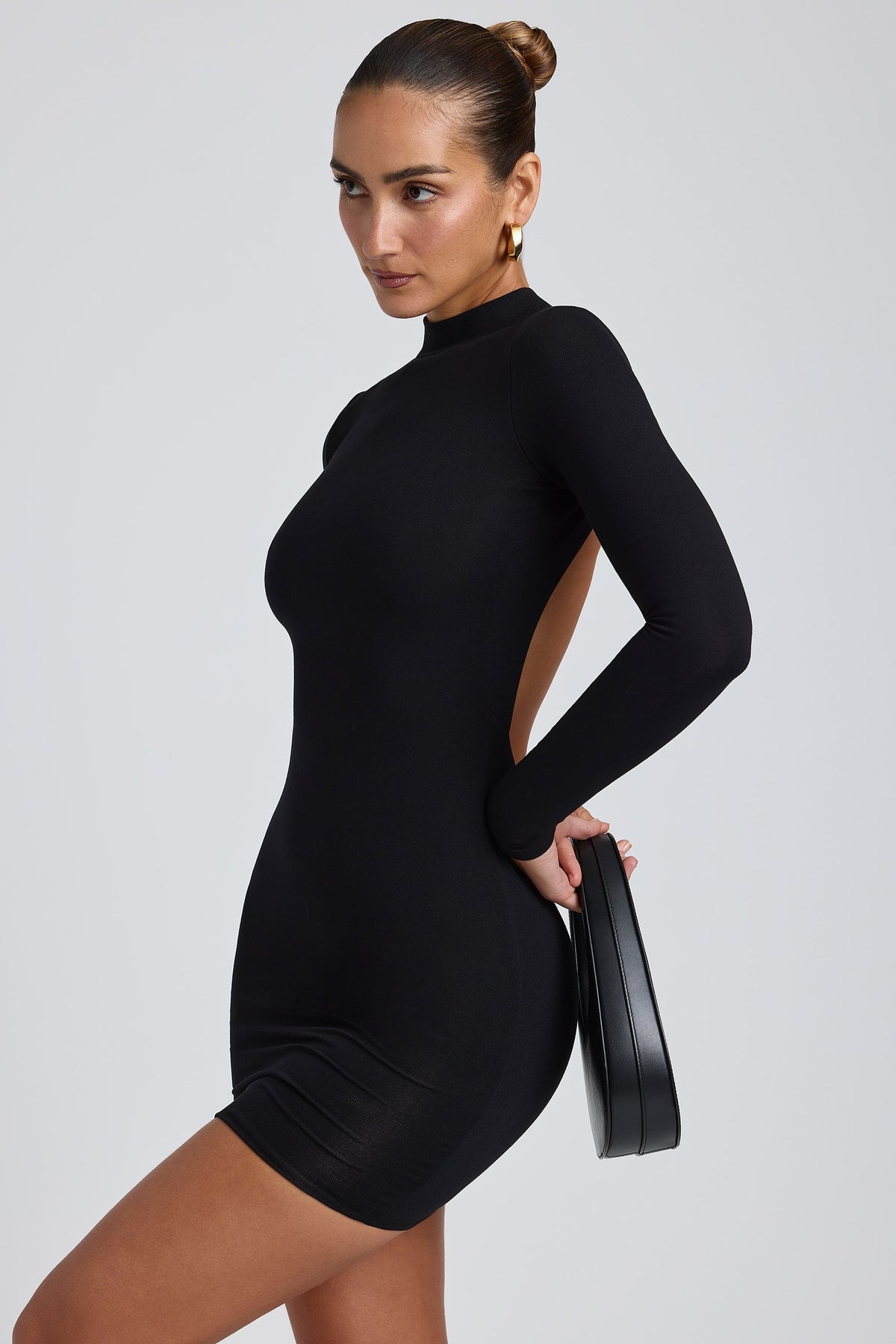 Women's Modal Open-Back Long-Sleeve Mini Dress in Black — Dress