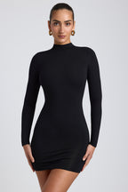 Women's Modal Open-Back Long-Sleeve Mini Dress in Black — Dress